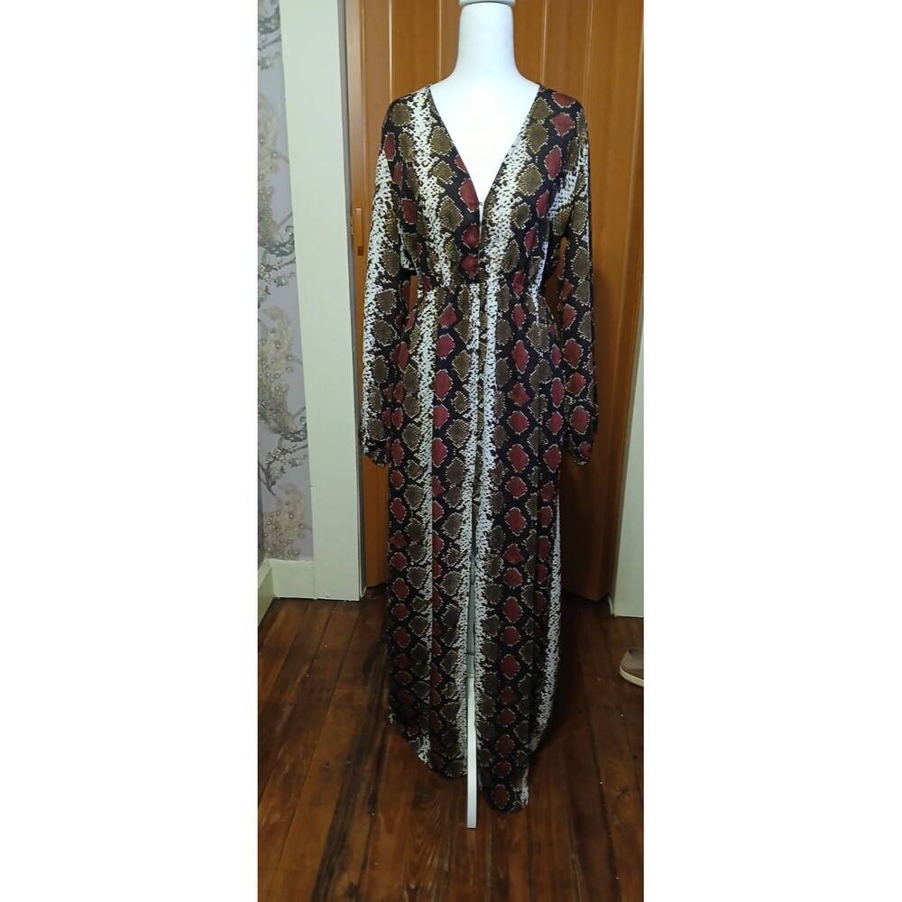 Buddy Love Snakeskin Print Long Sleeve Maxi Dress  Brown Burgundy Medium NWT